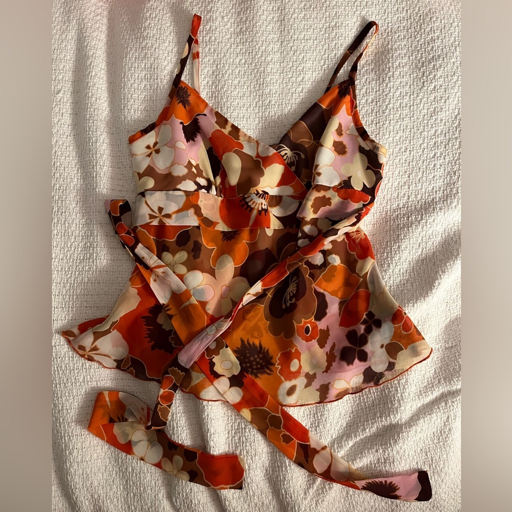 Y2K Orange Floral Flowy Tank